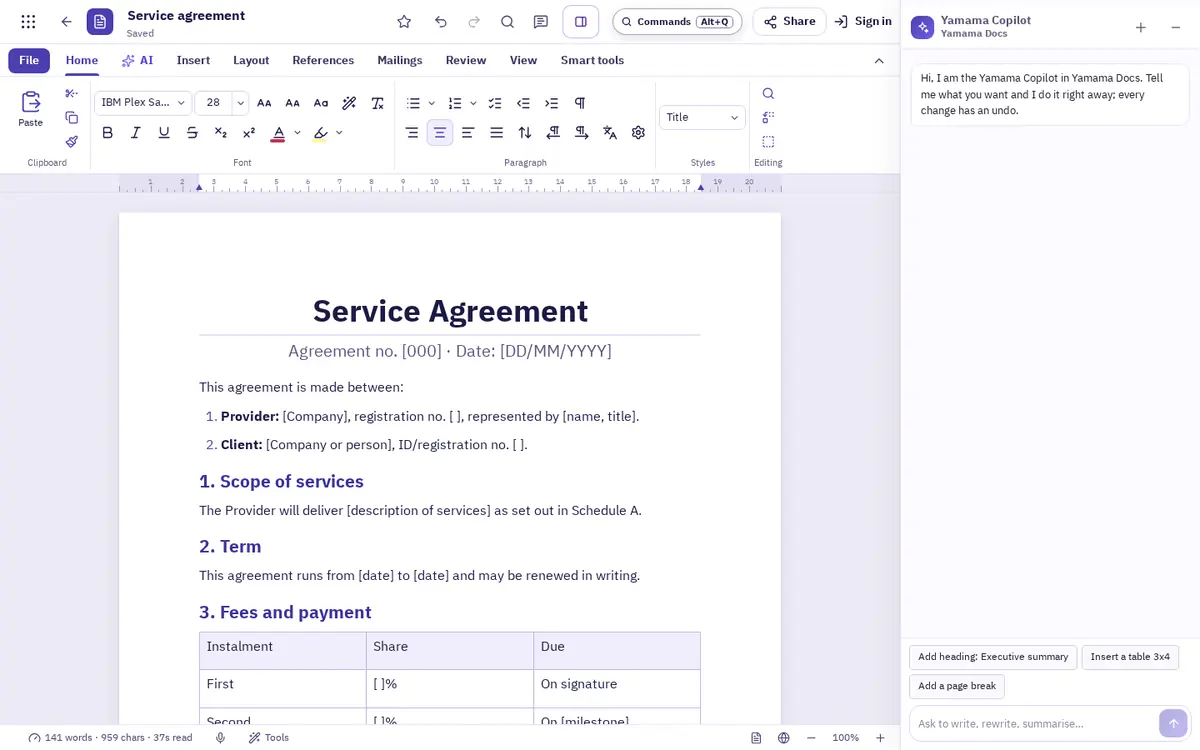 A real screenshot of Docs in Yamama Super Office
